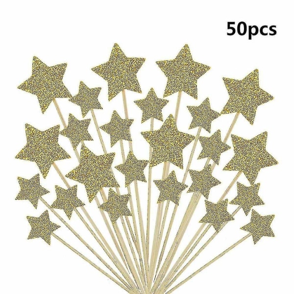 50 stk Twinkle Twinkle Little Star Cupcake Toppers med Glitter