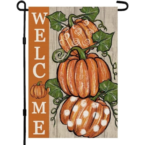 Fall Thanksgiving Pumpkins Garden Flag 12x18 Inch Polka Dots Small Double Sided for Outside Burlap Welcome Yard Autumn F