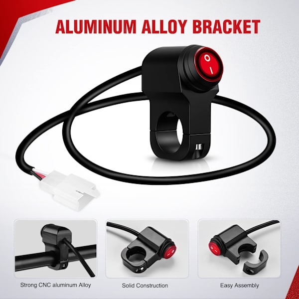 Motorsykkel Styrebryter Plug and Play 12V ATV Styrelys Bryter Trykknapp PÅ AV Brytere Passer 7/8\" Styre (22mm)