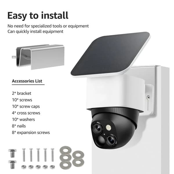 Gutter Mount Bracket for Solar Powered Security Camera, Weatherproof Stainless Steel Outdoor Holder, Silver, 2 Pack