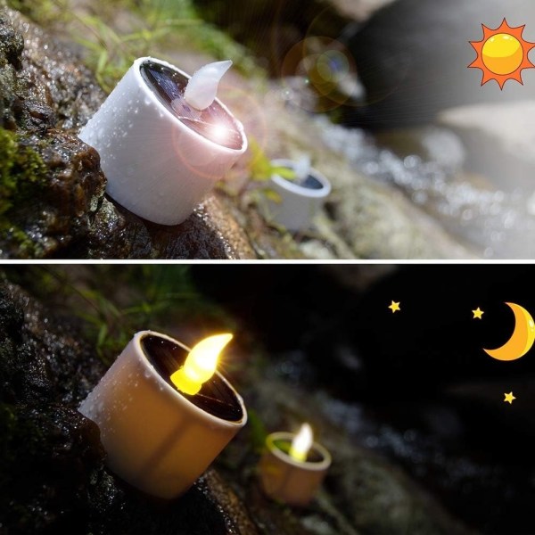 6 stk Solar fyrfadslys, vandtæt genopladelig LED flammefri fyrfadslys med skumring til daggry lyssensor til lanternevindue