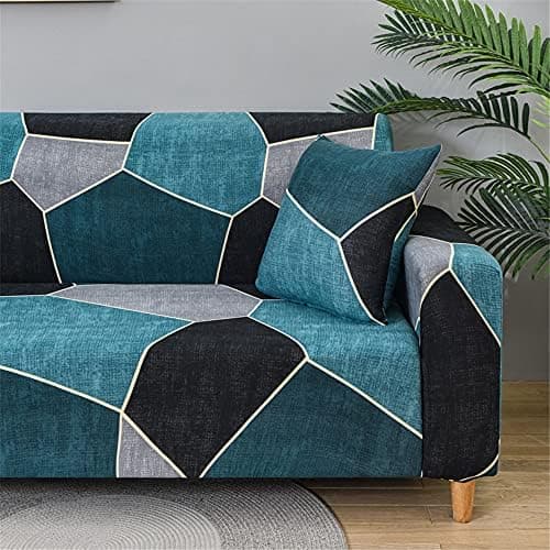 1st Stretch Sofa Cover Modern Minimalism Printed Sofa Cover with Armrests Universal Sofa Protector (Turquoise, 2-seater (145-185cm))