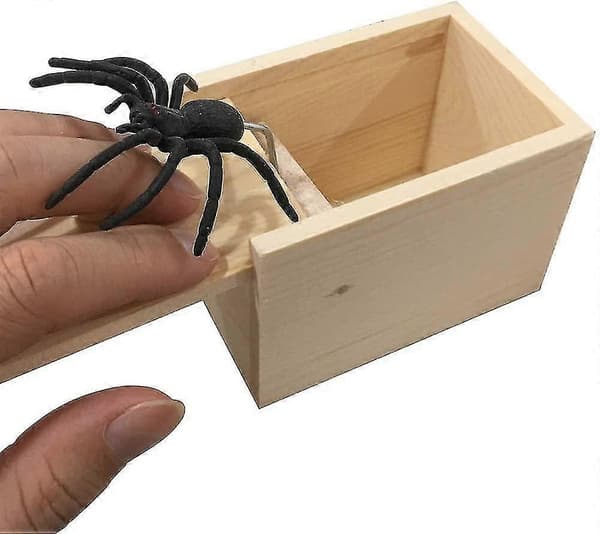 Prank Spider Överraskningslåda Gummispindel Prank Box Knepig Spindel Trälåda
