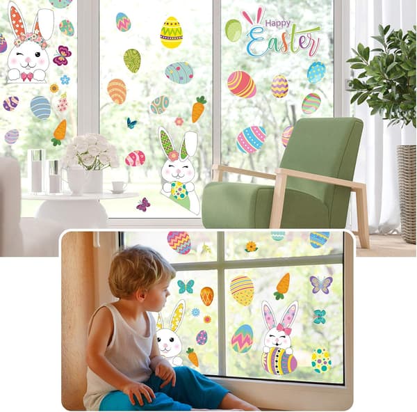 Easter Window Decals Rabbit Design Electrostatic Sticker Film Decor For Home Holiday Party Decoration With Carrots Egg Patterns