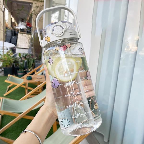 Stor Kawaii Klar Gallon Vandflaske med Tidsmarkering 70oz Kawaii Vandflaske Bærbar Gigant Drikkflaske