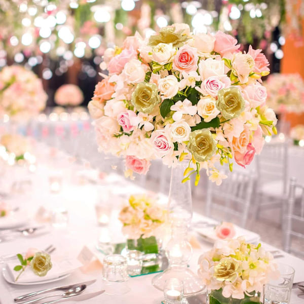 30 Pakk Kunstige Gullroser Blomster, Blomsterhode, Gull Kunstig Silke Rose Blomsterhoder for Valentinsdag Bryllup Fest Hjemmedekor