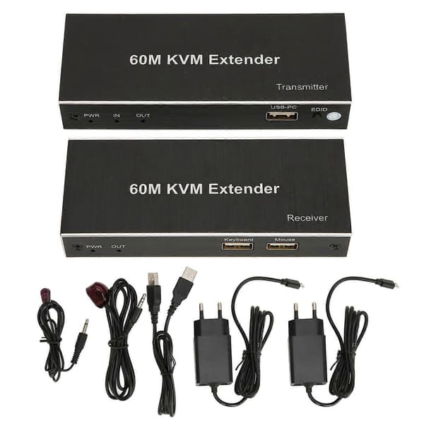 60m KVM Extender Multifunktionell 1080P 60Hz HD Multimedia Interface KVM USB Extender för TV DVD-spelare PC 100–240V