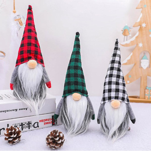Svart 3-knuten Skäggtomte Handgjord Svensk Tomte Jultomte Dockfigur Leksak Ornament Borddekoration Svart 3
