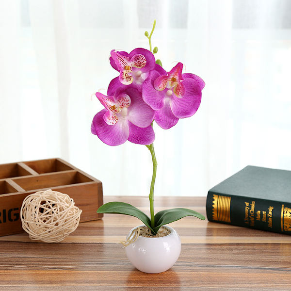 Konstgjorda Phalaenopsis Vita Orkidéarrangemang i Kruka för Matbord - Lila
