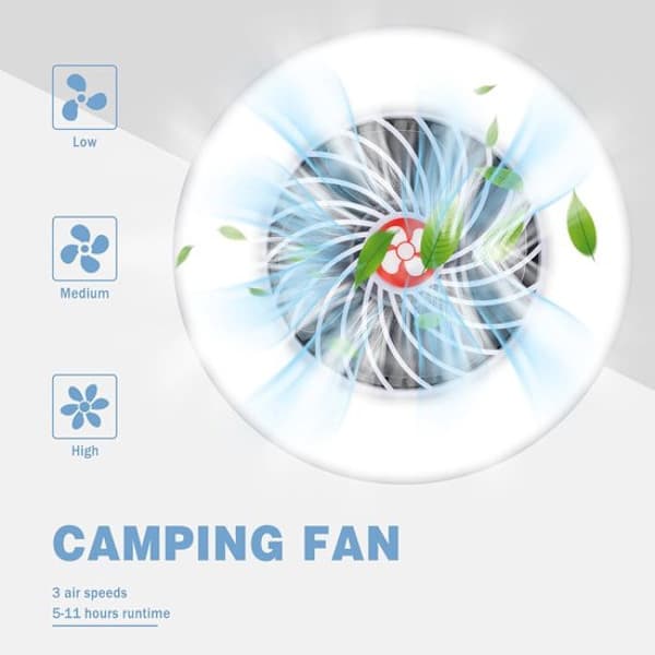 LED Campinglampe - Med Ventilator - USB Genopladelig - Campingventilator med Lampe