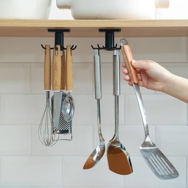Kitchen Utensil Holder Hanger Self-Adhesive Kitchen Hanger Under Cabinet Storage