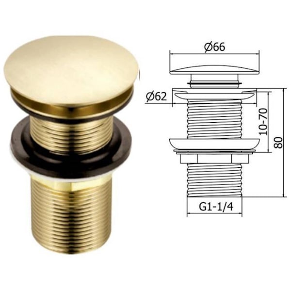 Replacement Basin Plug Domed Click Clack Brushed Brass Round Standard Connection G 1 1/4\" BSP 1 pc.