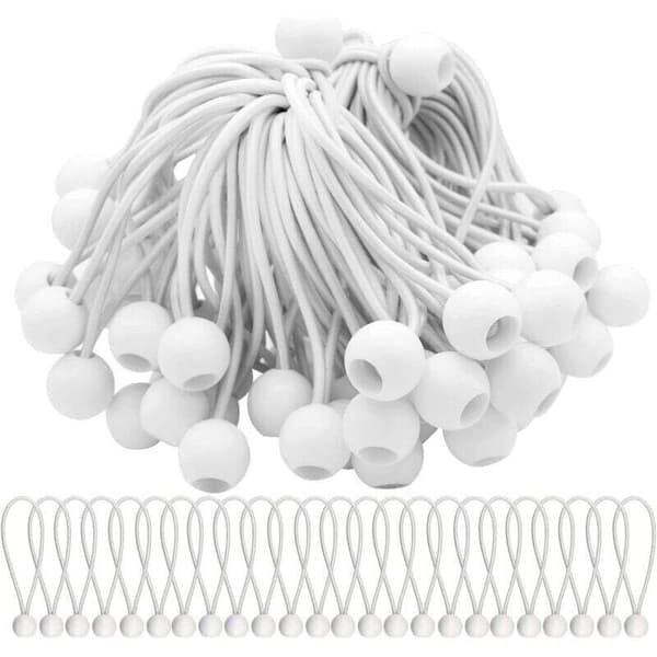 Pakke med 50 elastiske strammere, elastiske snorer med kuler, strikksnorer, elastiske kuler for markiser, telt, bannere og presenninger