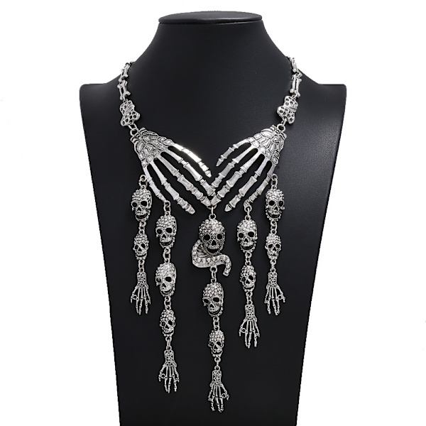 Halloween Skalle-Halsband med fransar, Skallehand, Dam, Horror, Gotisk Halloween-Halsband