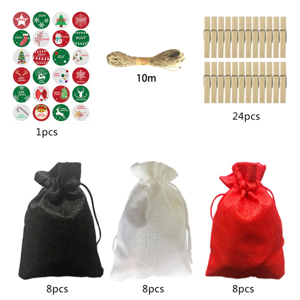 24 kpl / set joulun adventtikalenteri lahja karkkipussit tarrapidikkeellä kiristysnyörillä hääjuhlakoristeita