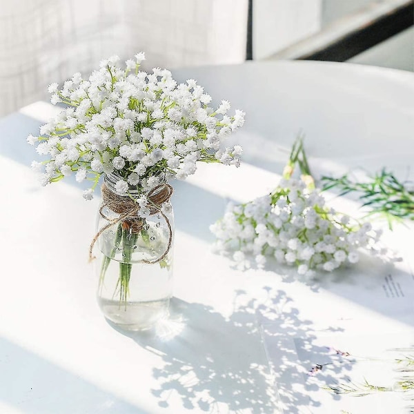 Konstgjorda andningsblommor Bukett Gypsophila Bulkblommor I Vit För Bröllops Krans Trädgårdsdekoration 8 St 12