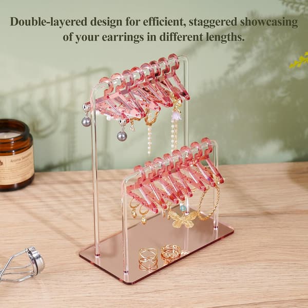 Acrylic Earring Holder with Unique Double Tier Design, Cute Miniature Clothes Rack with Ample Storage for 48 Pairs