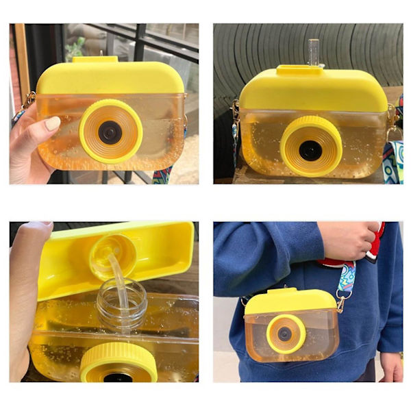 Søt Straw Vannflaske med Skulderstropp for Kvinner Kawaii Vannflaske for Barn til Skole og Reise (1 stk) Gul