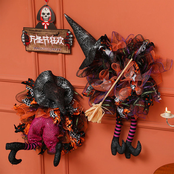 Hekse Halloween Dørkrans Ornament Håndlavet til Udendørs IndendørsFlugt