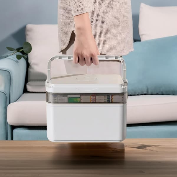 Medicine Storage Box with Handle, Portable 3-Layer Medicine Box First Aid Kit with Lid, Multi-Compartment Medicine Storage Box