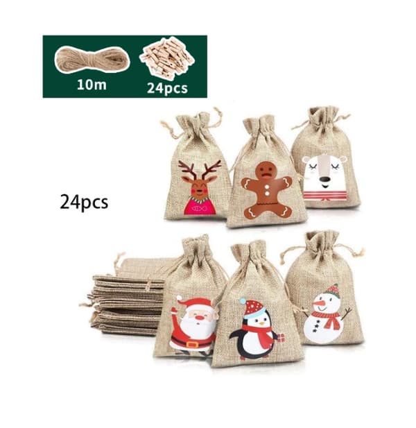 24-pack små julburlap-presentpåsar med dragsko, godis C