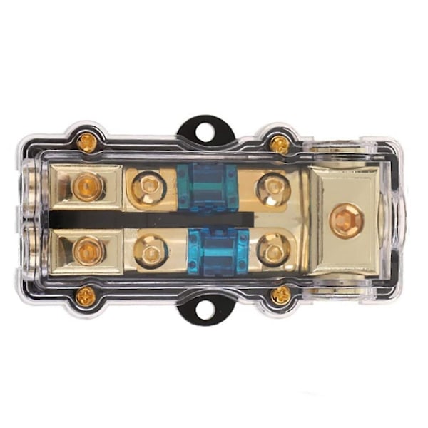 Strømfordelingsblok (2-vejs) 4/8 AWG Måler Sikringsholder Fordelingsblok 4 Måler ind til (2) 8 Måler Ud