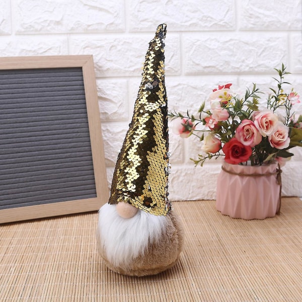 Halloween-tomte med paljetter, jultomte, Nisse, svensk älva, hem, bondgård, kök, dekoration, hylla, våning, bricka, prydnad