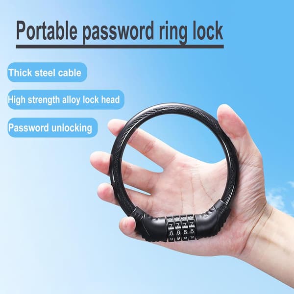 Heavy Duty Combination Lock Cable for Bicycle, 2-Pack with Resettable Code, Anti-Theft Chain for Bike, Motorcycle, Black, 11x10.5 cm