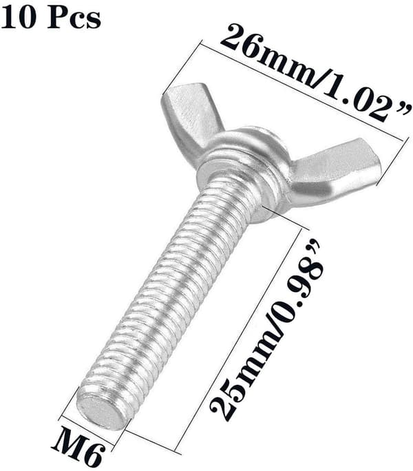 10 stk M6 304 rustfrie vingebolter (M6-1.0 x 25 mm)
