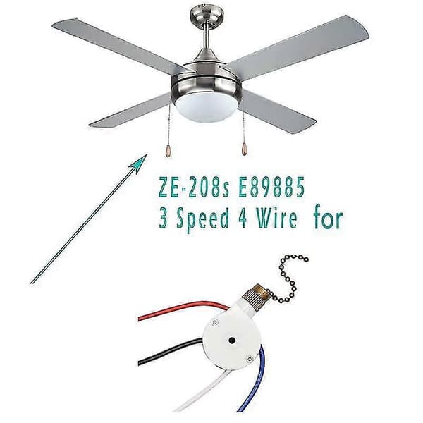 1 pc Ceiling Fan Light Switch ZingEar ZE-208S E89885 3 Speed 4 Wire Fan Switch Pull Chain, Fan Lig
