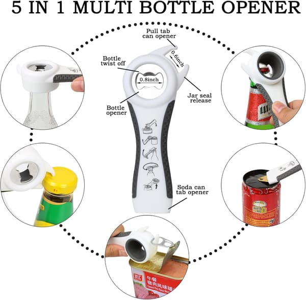 Krukkeåpner Flaskeåpner, 5-i-1 Multifunksjonell Krukkeåpner-Ergonomisk