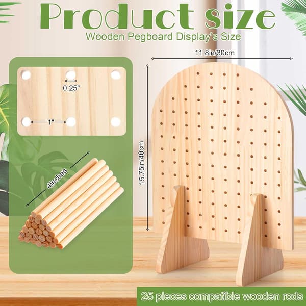 1 sæt nøglering displaystativ træ pegboard displaystativ med 25 stykker stifter oval armbåndsorganisator