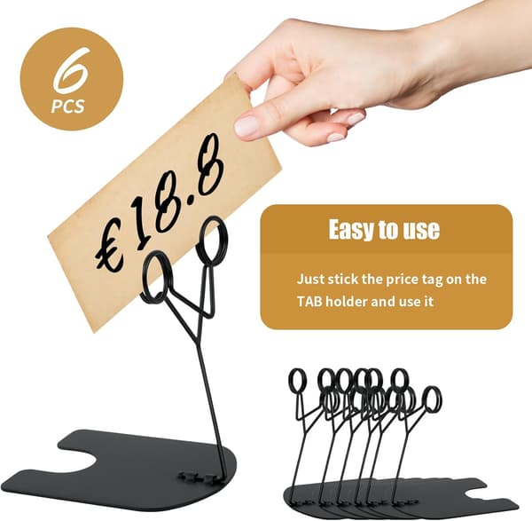 Prisskiltholder, Clip-on Prisskiltstativ til bagerier, konditorier, restauranter, 6 stk., sort
