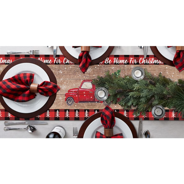 Julebordløper Rød lastebil Trekk juletre på trebrett Kommode skjerf Spisebordpynt til kjøkken/våningshus/H