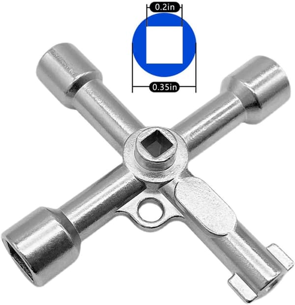Kylernyckelsæt, 4-i-1 Zinklegering Krydsnøgle til Vand-, Gas-, Målerventiler, Elevatorskabe, Sølv, 2 Styk, 7 x 7 cm