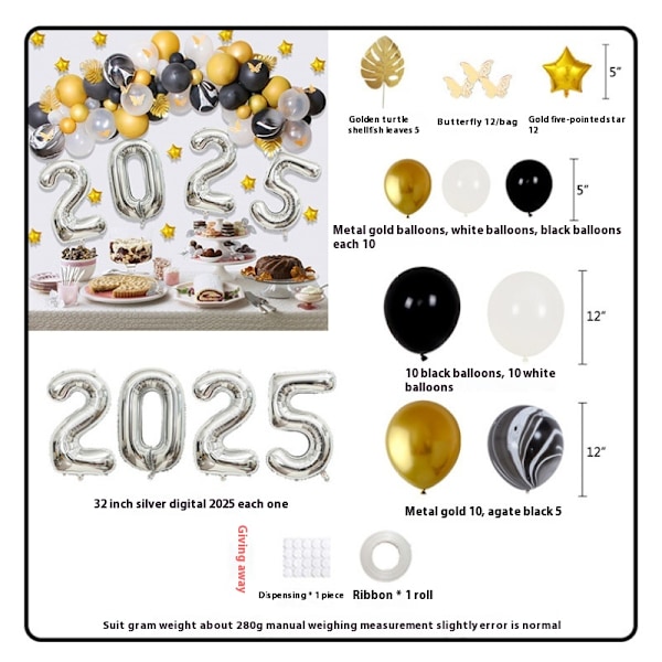 2 set 2025 Nyårsafton Festtillbehör, Gott Nytt År 2025 Ballongbåge Ballonger Flaska Ballonger för 2025 Nyårsfest
