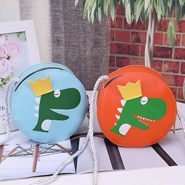 Barnflickor Cartoon Dinosaur Axelväska Crossbody Väska PU Läder Satchel Liten Tote Myntplånbok Gul