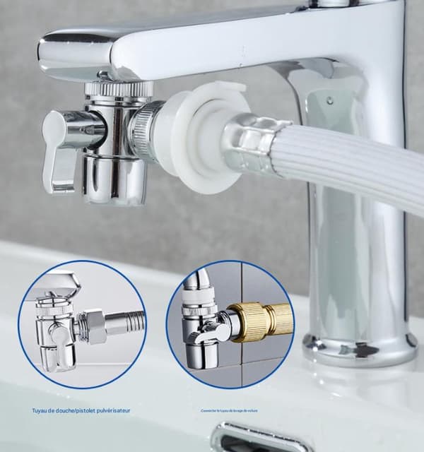 Three-way water diverter for kitchen/bathroom faucets - external water line for washing machine