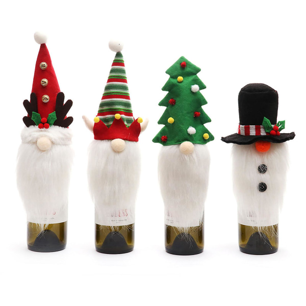Juldekoration Gnome Wine Caps Set med 4 julfestdekorationer