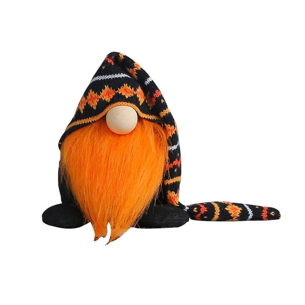 Orange Halloween Dekoration Lang Hat Stribet Gnome Svensk Tomtes Gnome Samleobjekt Orange