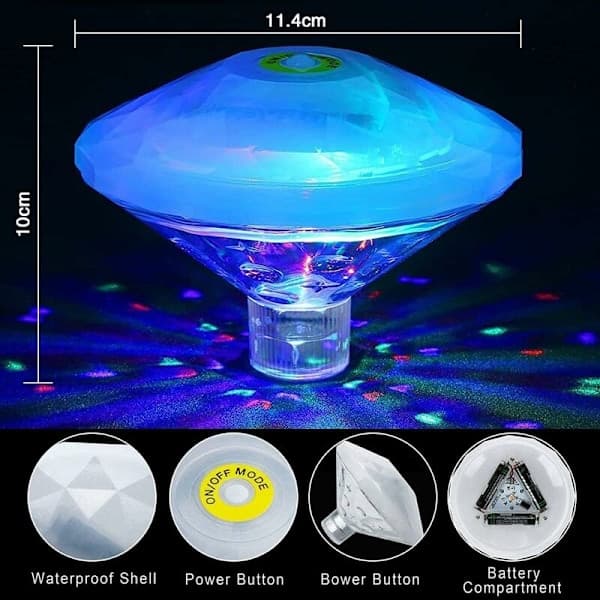 Pool Lighting, LED Disco Lamp, Floating Waterproof Pool Lamp, Battery Powered 7 Lighting Modes Bathtub Spa Lamp - DENUOTOP