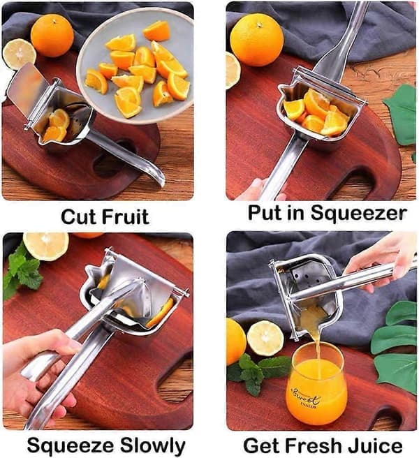 Citruspress i rustfrit stål – Kraftfuld manuel juicer til appelsin, lime, grapefrugt – Bonus 50
