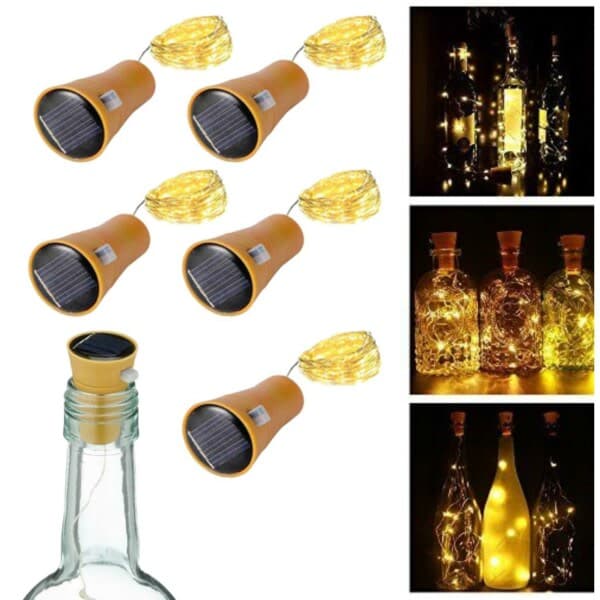5-pakkaus pullolamppu aurinkokennolla - Valosarja pulloihin LED-korkkilamppu keltainen-FM-