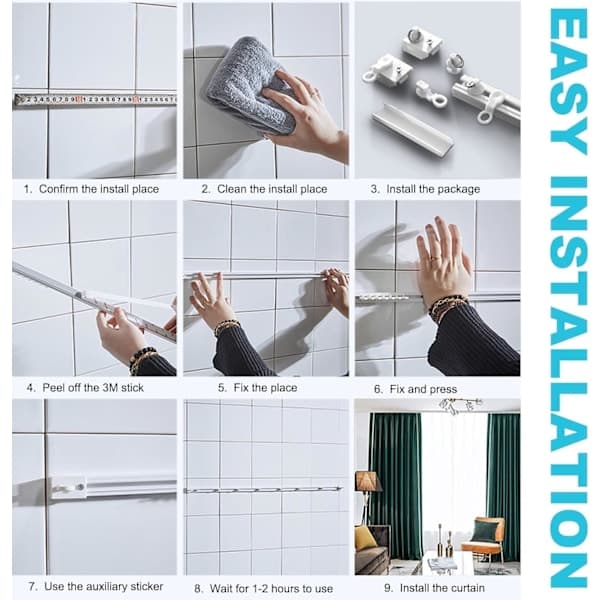 No Drilling Required, Self-Adhesive Curtain Track, Ceiling or Wall Mount.