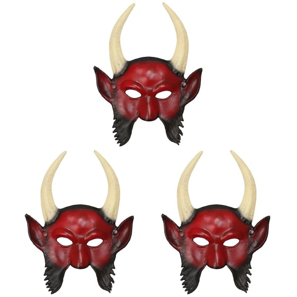 3 stk. Maskerademaske 3D Horned Djævelmaske Cosplay Party Ansigtsdækning Halloween Karneval Festival Sup 3 pcs 35X25.5X2CM