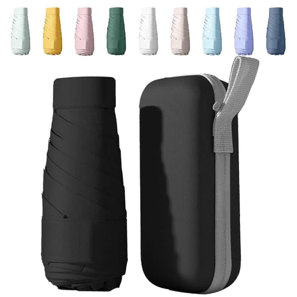 UV-beskyttende kompakt foldbart lomme-paraply med etui, sort