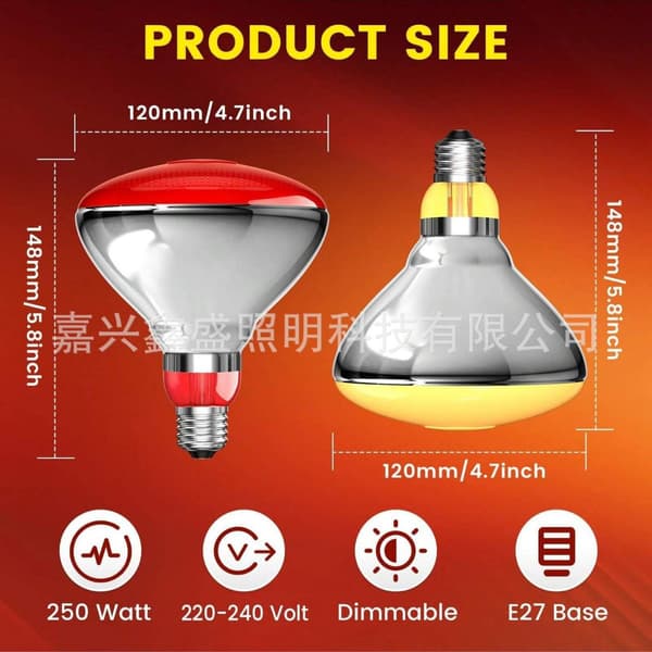 Infrared Light Bulb PAR38 250W E27 Heat Lamp Energy Efficient Lighting Lamp for Home Heating 2 pcs