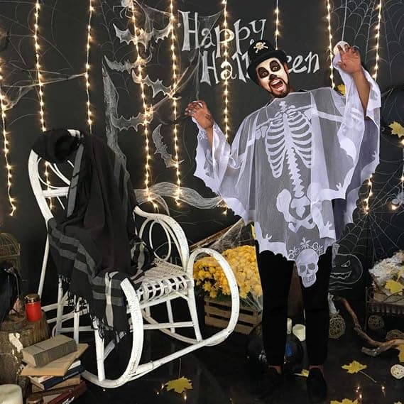 Vit spets skelett poncho, Halloween poncho Halloween kostymer