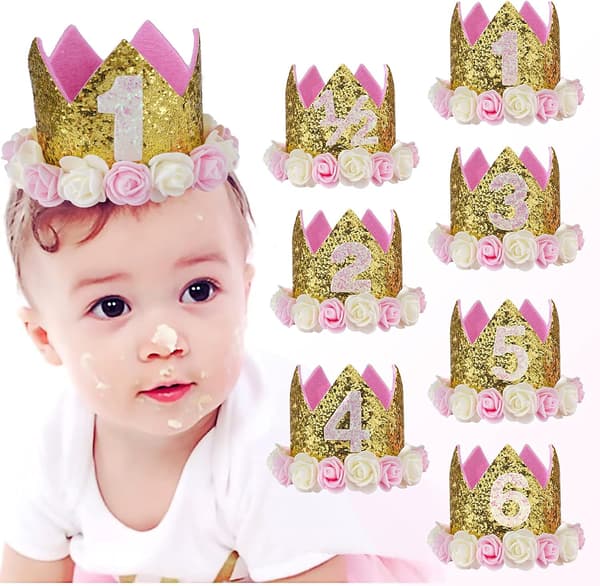 Baby Krone Prinsesse Gullkroner Tiara Krystallhatt Jenter Første Bursdagsgave