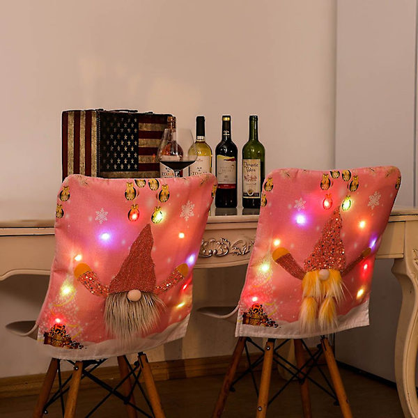 Jultomte Stolsöverdrag med LED-Ljus Rosa Stolsrygg Dekoration Pojke